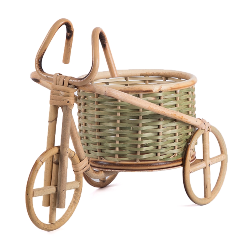 Mini Triciclo de ratán tejido para fruta, cesta de almacenamiento de mimbre hecha a mano de bambú para fruta, comida, pan, organizador, manualidades artísticas