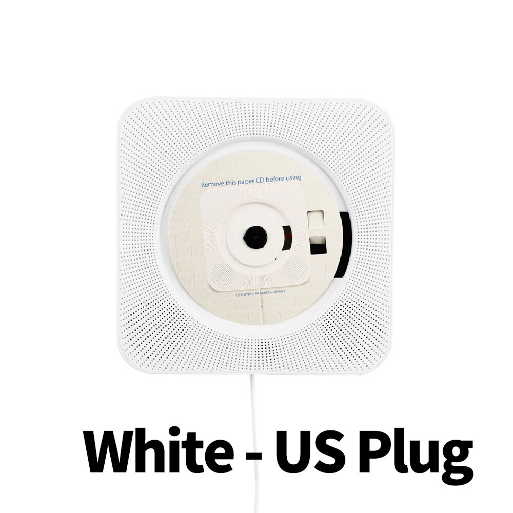 Wall Mounted CD Player Surround Sound FM Radio Bluetooth USB MP3 Disk Portable Music Player Remote Control Home Stereo Speaker: White US Plug