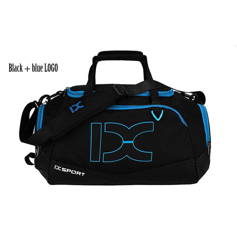 Stor afslappet vandprooftravel taske til mænd kvinder sport gym taske enkelt skulder håndtaske bagage duffleshoe tasker mochila laptop: Sortblåt logo