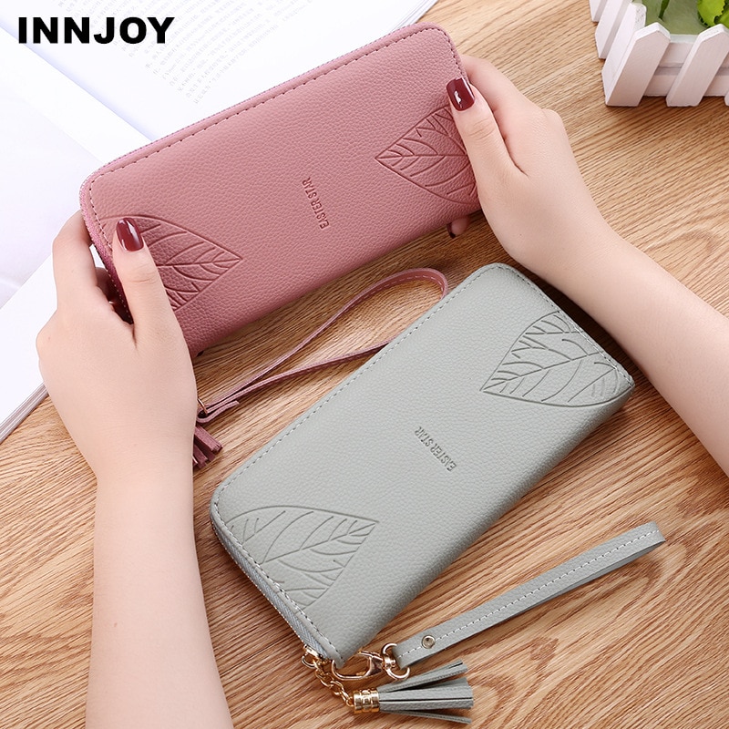 Womens Clutch Wallets PU Leather Purses Female Wristband Leaf Print Long Women Purse Large Capacity Bag Women Wallet