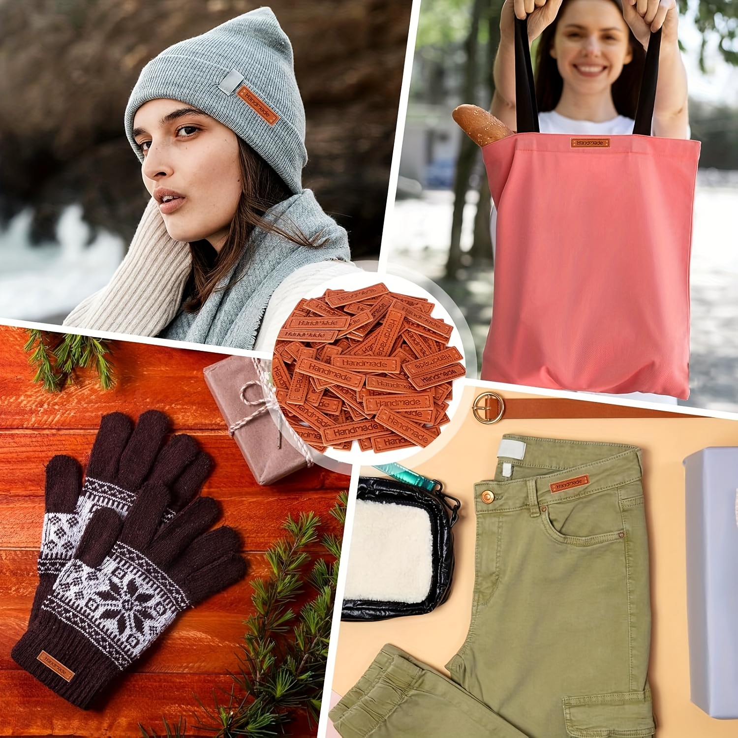 100 stuks handgemaakte labels voor haak- en breiartikelen, PU-leren labels, reliëflabels voor handgemaakte artikelen, doe-het-zelf knutselbenodigdheden