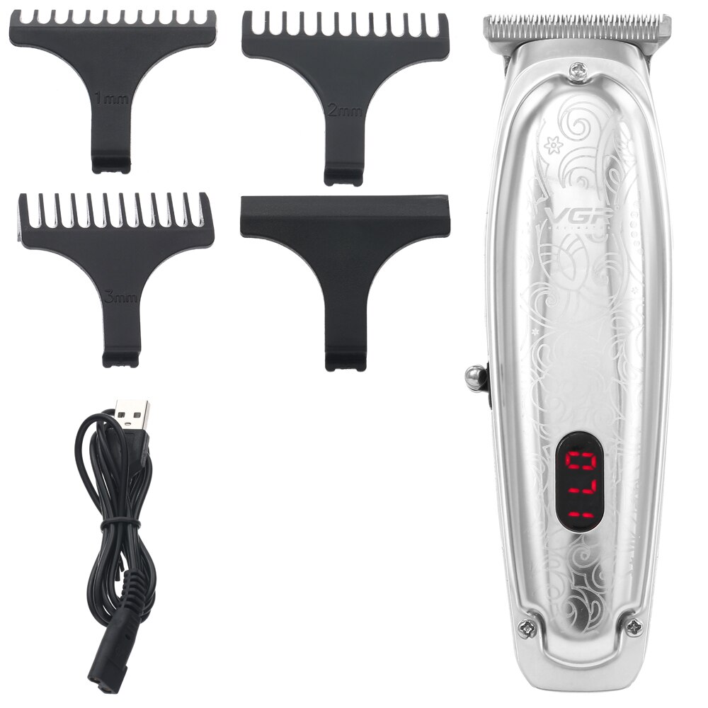VGR-061 Brand Silver All Metal T Blade Finish Haircut Machine 0mm Baldheaded Hair Clipper Men Electric Hair Trimmer: Silver