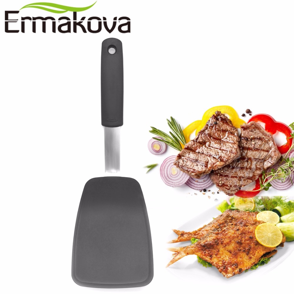 Ermakova 3.9 Inch Breed Hittebestendige Siliconen Turner Flexibele Turner Spatel Non-stick Goede Grip Koken Vis Biefstuk Turner