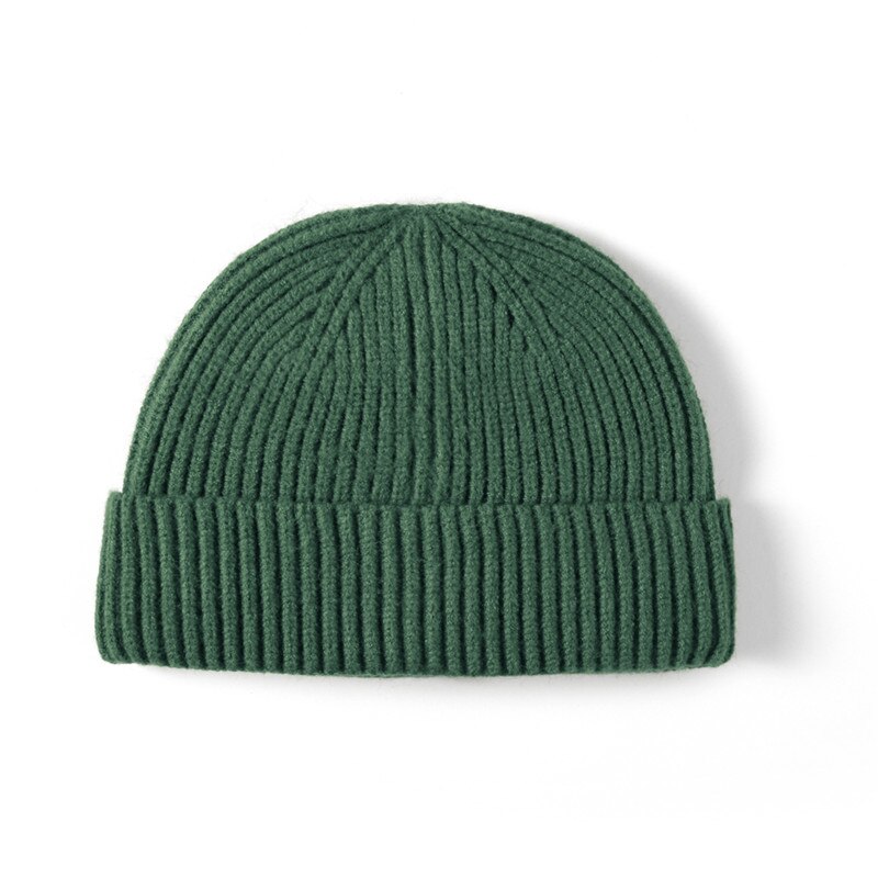 Gebreide muts zachte wintermuts warme kap docker skullcap dames heren hiphop effen muts outdoor muts met omslag meloen volwassen: Legergroen
