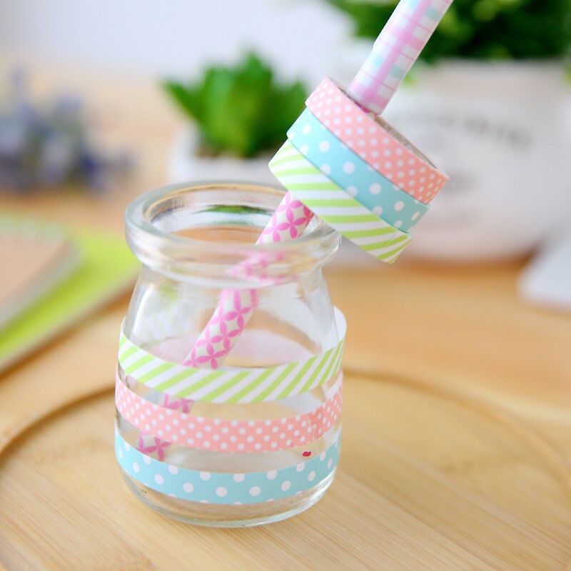 5 Stks/partij Candy Kleur Gestreepte Stippen Masking Washi Tape Set Decoratieve Scotch Tape Papelaria Label