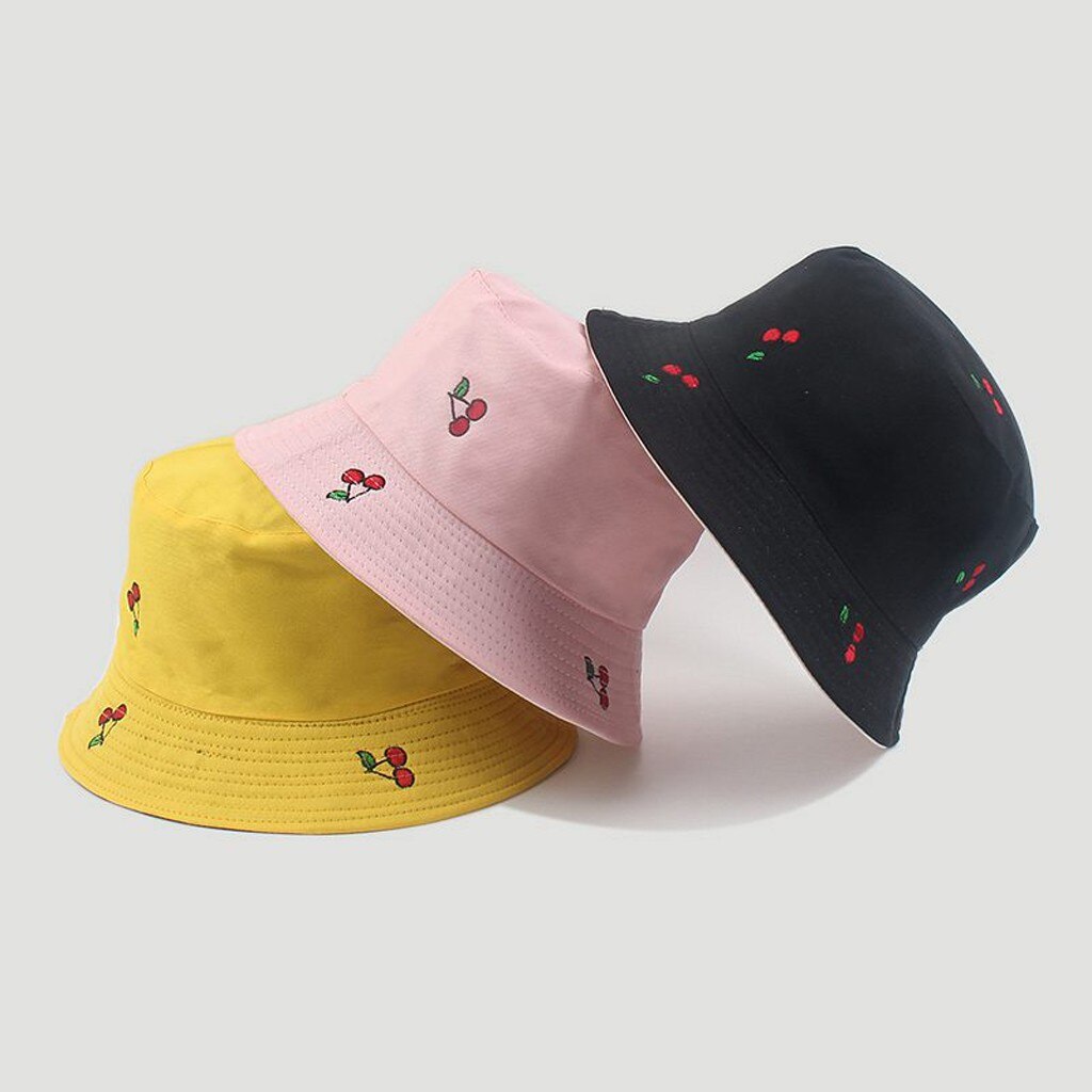 Fruta lindo gorras impresión doble lado plegable pescador gorra de sol Unisex al aire libre del cubo sombreros para las mujeres Bonnet