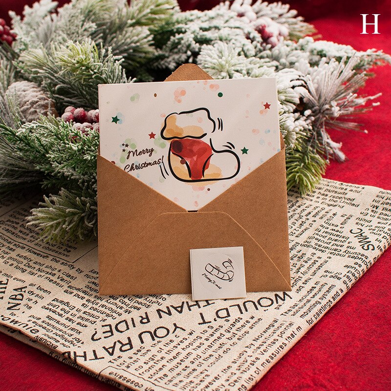 Small Fresh Merry Christmas Card Thanksgiving Blessing Cards Hollow Three Fold Simplicity Festival Greeting Card Sets: H