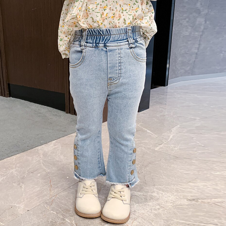 Jeans ragazza bottone Fly Jeans per bambini per ragazze Jeans strappati per bambini primavera autunno abiti per ragazze