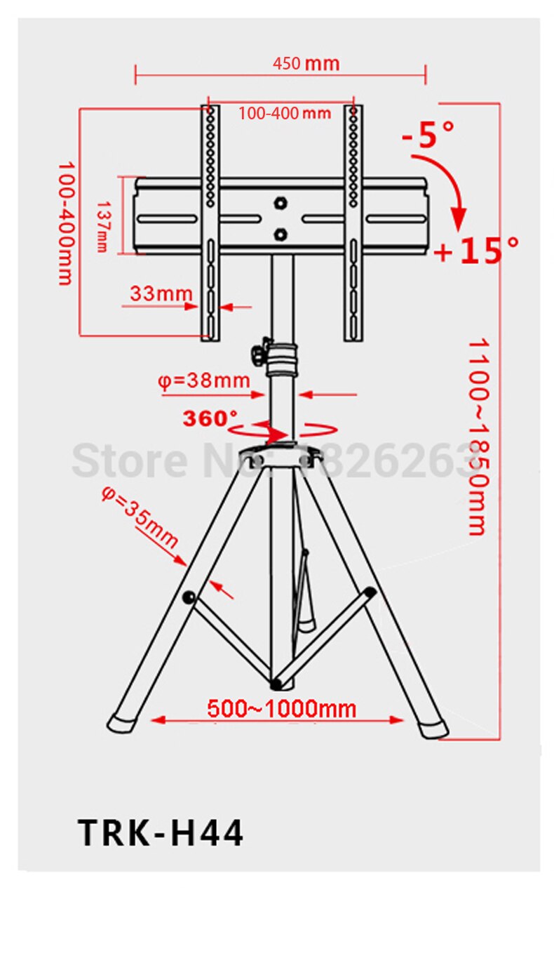Soporte de trípode giratorio de 360 grados para TV de 32 ~ 55 pulgadas, con soporte para DVD, VESA, 100 ~ 400mm, carga de 50kg, altura ajustable, para suelo de TV