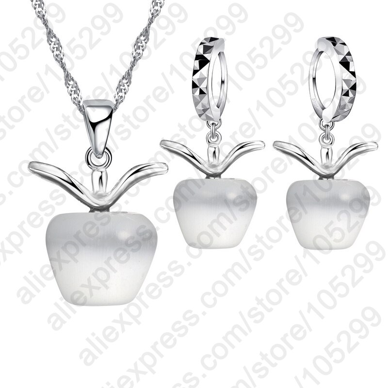 5 farben Optionen Neue Heiße glänzend 925 Sterling Silber Mit SchöNe Apfel Katze Augen Stein Anhänger Halskette/Ohrring Schmuck-einstellen: Weiß