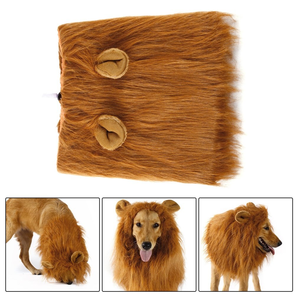 Disfraz de Animal mascota, pelucas de León, pelo de Melena, bufanda, vestido de , ropa de perro, disfraz de , vestido para perro