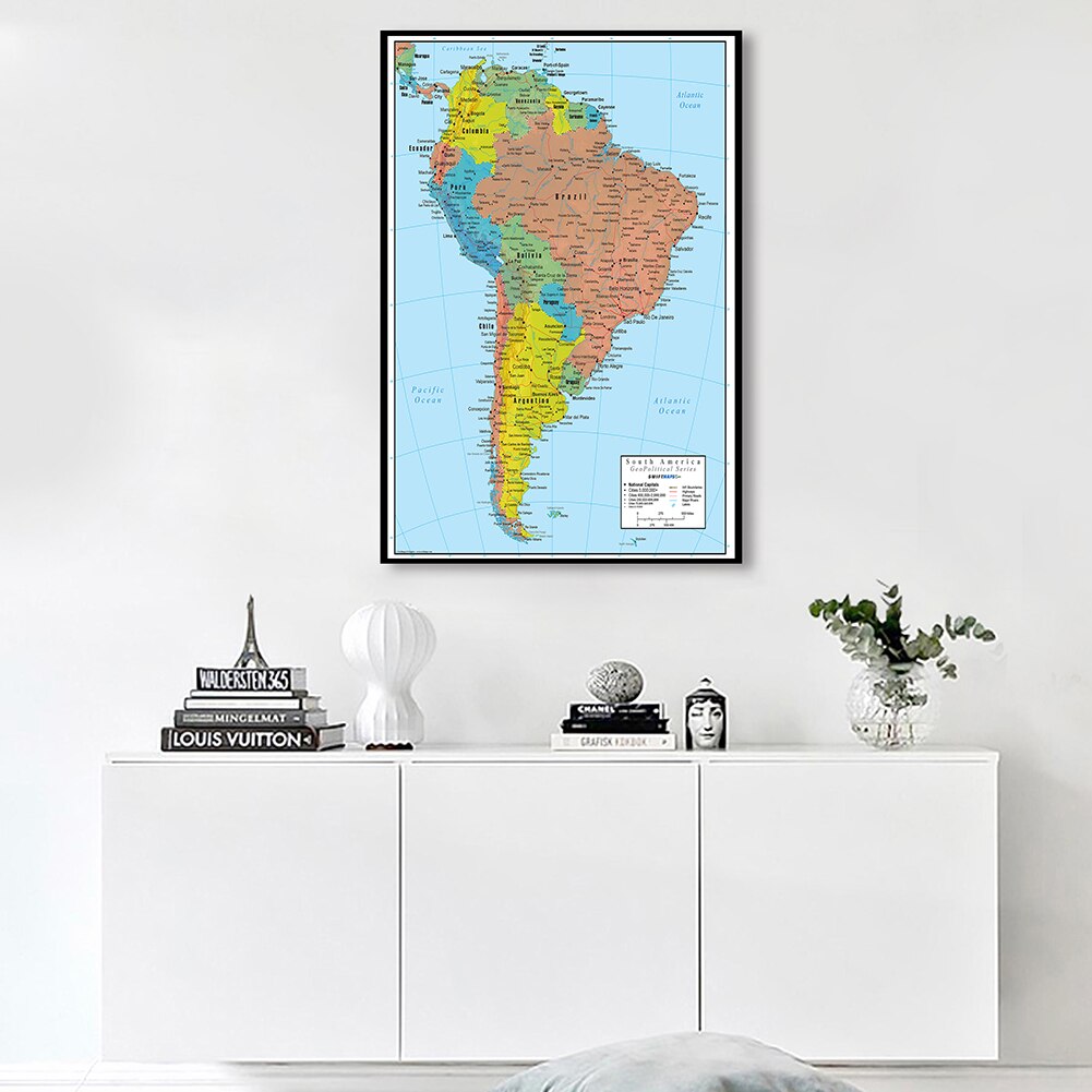 59*84cm Map of The South America Spray Canvas Painting Wall Art Poster Living Room Home Decor Children School Supplies