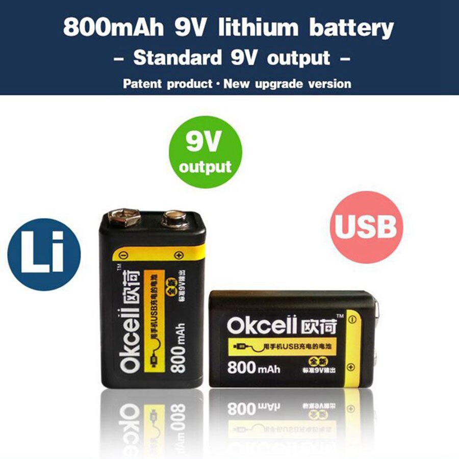 2pcs 9V Rechargeable Battery 800mAh USB Battery Portable OKcell Micro USB Batteries For RC Helicopter Model Microphone Bateria