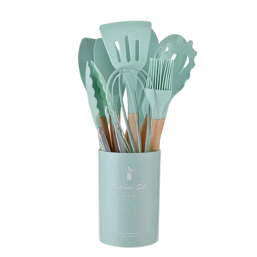 12 pezzi utensili da cucina in silicone per uso alimentare utensili da cucina spatola misurino pratico impostato di utensili da cucina: Grigio chiaro
