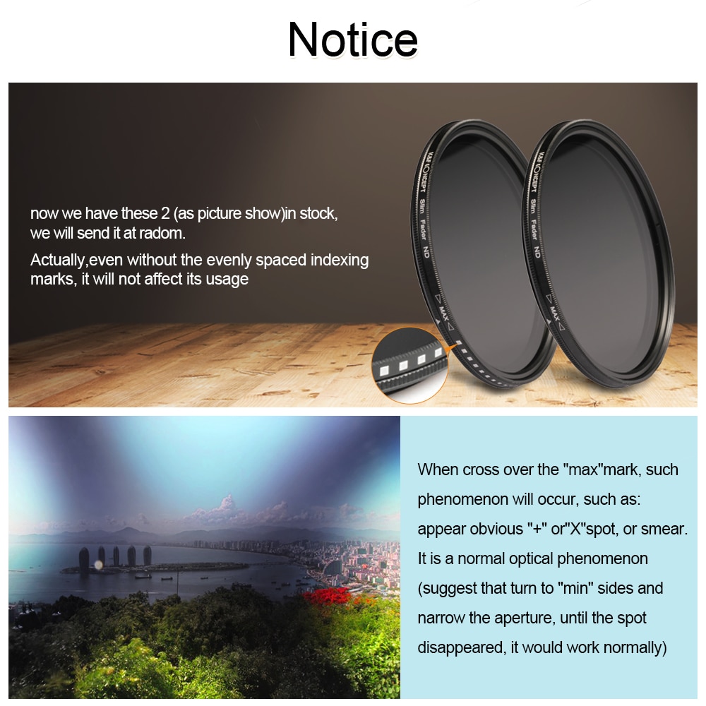 K&amp;F CONCEPT ND2-400 ND Filter 37/40.5/43/46/49/52/55/62/67/72/77mm Adjustable Neutral Density Fader Variable Camera Lens Filter