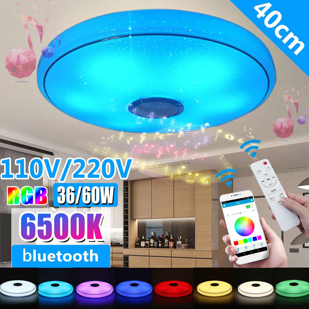 36 W/60 W musique Led plafonnier lampe RGB encastré rond Starlight APP bluetooth musique lampe lumière réglable avec télécommande