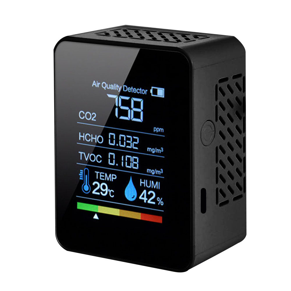 Multifunctionele 6 In 1 CO2 Meter Digitale Temperatuur Vochtigheid Tester Kooldioxide Tvoc Hcho PM2.5 Detector Luchtkwaliteit Monitor: 5 in 1 Black