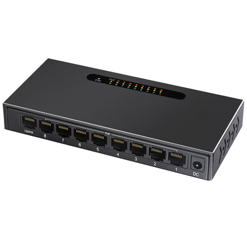 Poe Switch 10/100Mbps 52V Fast Ethernet Switch Met 9 Poorten Voor Ip Camera/Draadloze Ap/Cctv Camera