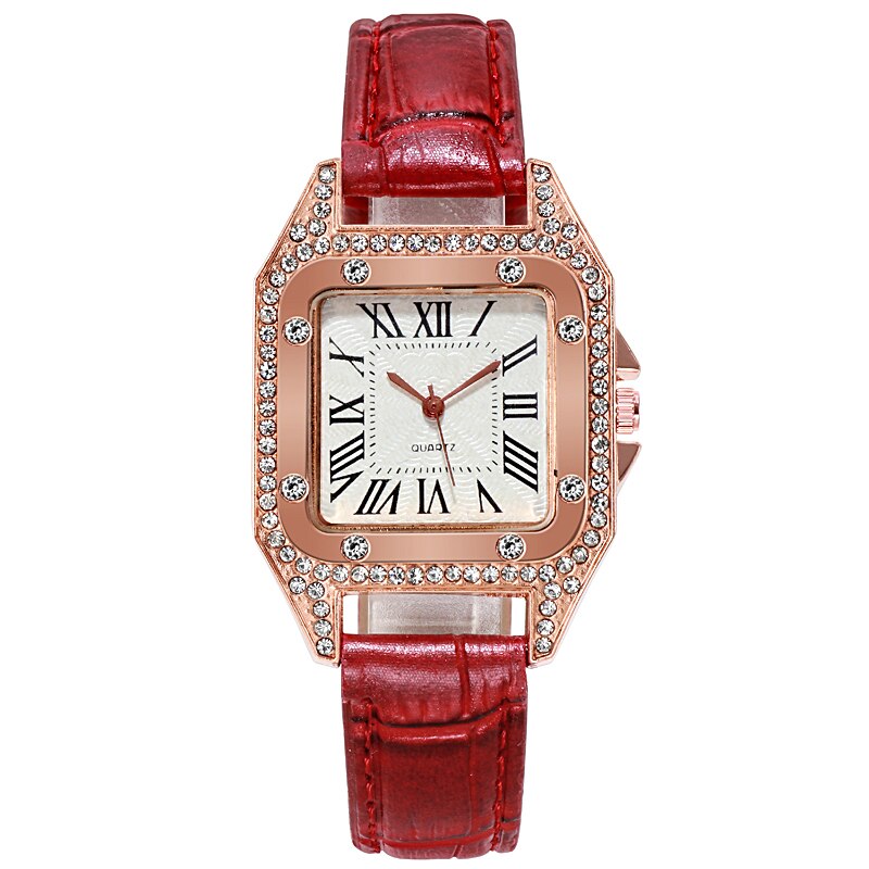 Dames Quartz Horloge Rhinestone Crystal Tonneau Vrouwen Horloge Jurk Luxe Romeinse Cijfers Lederen Horloge Voor Vrouwen: 02