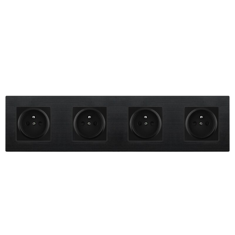 French Power Socket AC110V-250V Standard Plug Wall Socket Single/Double/Triple/Quadruple Socket Black Brushed Aluminum Panel: Quadruple Socket