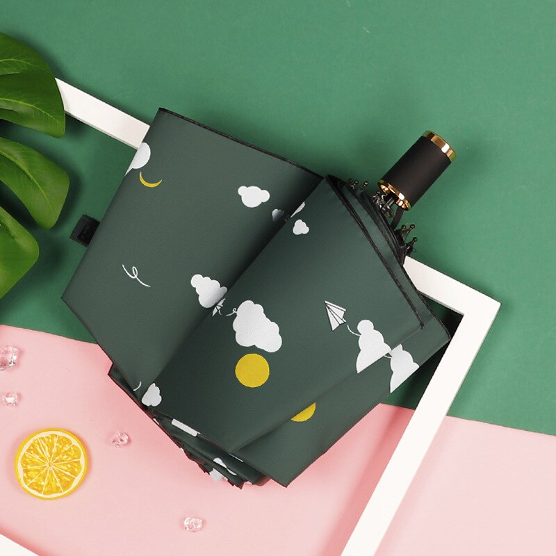 Paraguas plegable de dibujos animados para niño, sombrilla pequeña y fresca, 3 pliegues, Anti-UV, pegamento negro, protector solar, para sol y lluvia