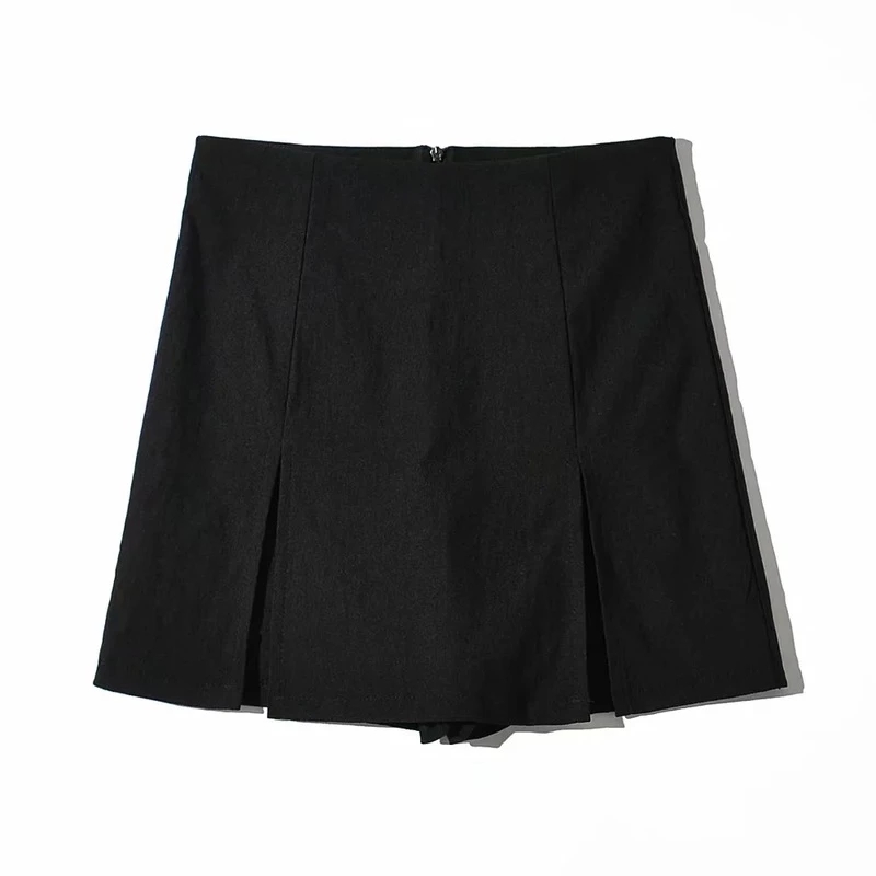 Jupe courte fendue sexy pour femmes, tenue de bureau, imbibée, mini pantalon trapèze noir, taille haute, jambes larges, été