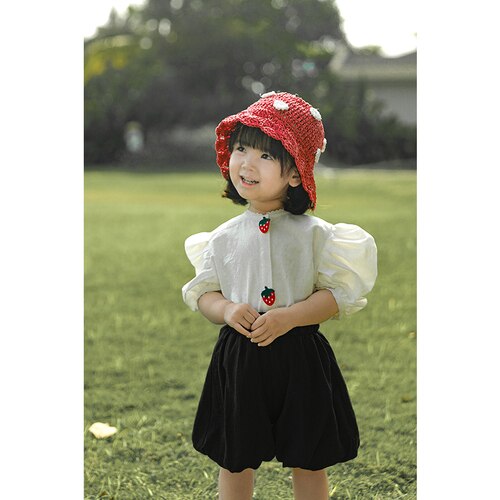 Camicia Casual a maniche a sbuffo per bambini colletto rialzato in pizzo nuova estate dolce neonata Top stile estero: 130cm