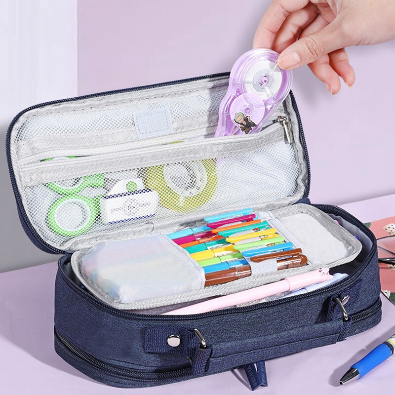 Estuche de lona de gran capacidad para lápices para niños, cartuchera bonita de doble capa, ideal para , material escolar