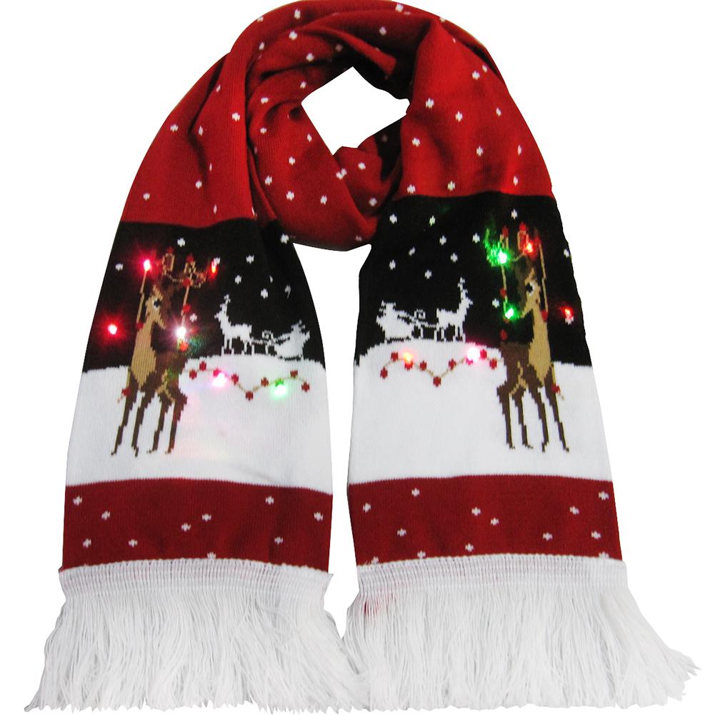 Lysende tørklæde varm strik kvast tørklæde til juledekoration lys op strikket hat til barn voksen til julefest: -en