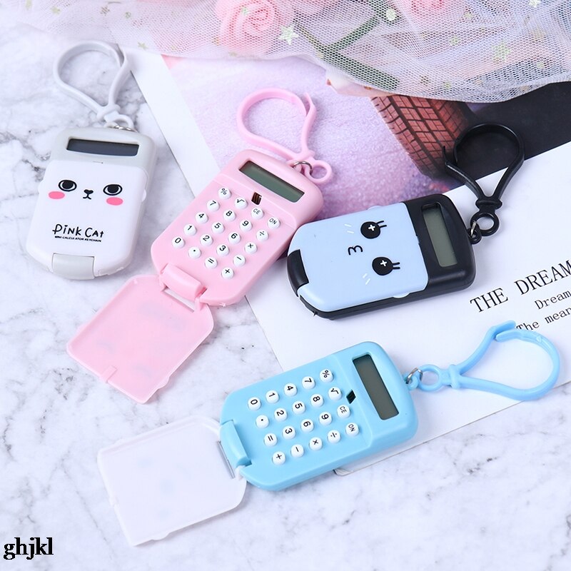Portable Digit Calculator Kawaii Mini Calculator Pocket Display Cartoon Cute Keychain Calculator Office Supplies