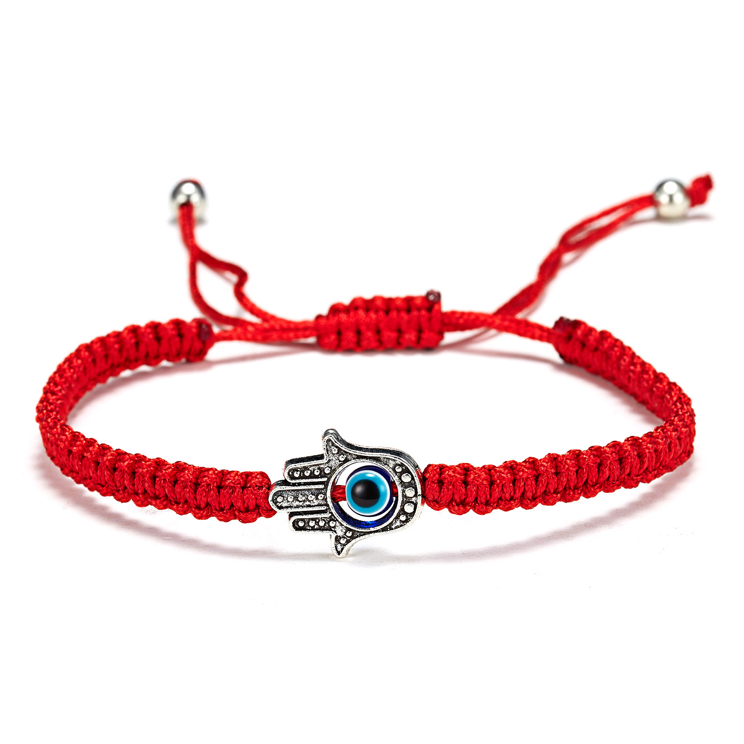 Turkish Blue Evil Eye Bracelet Men Women Handmade Woven Red Thread Adjustable Braided Bracelet Lucky Prayer Pulsera Jewelry: SILVER PLATED