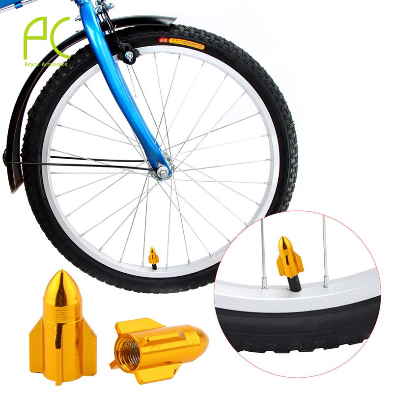 Pcycling Fiets Gasmondstuk Cap 2 Stuks Cnc Aluminium Auto Schrader Valve Cap Raket Modellering Gaspijp Ventiel Stofkap cover