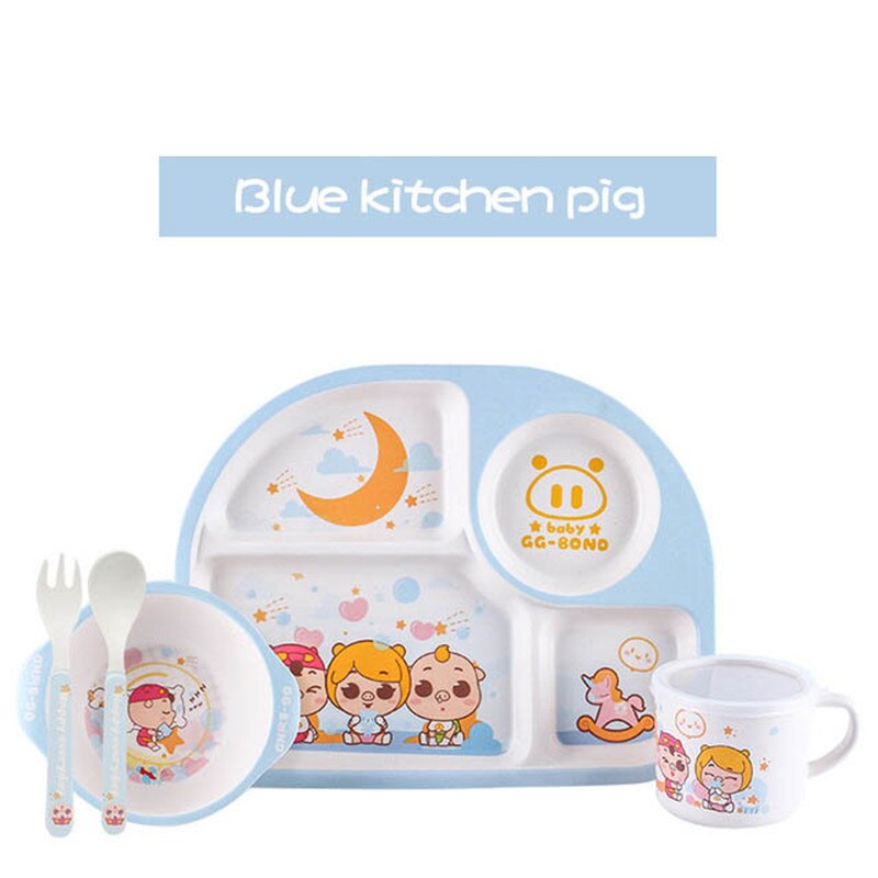 5 stk/sæt miljøvenlig bambusfiber baby tallerken fade børneservice sæt spisestel foderskål adskillelse tallerken: 9