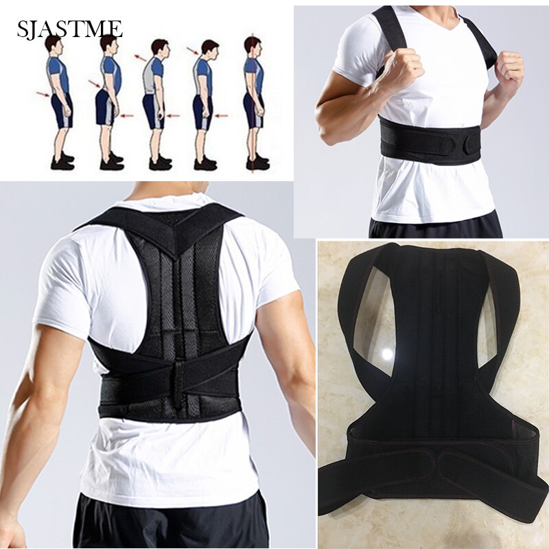 SJASTME Fully Adjustable Posture Back Support Corrector Lumbar Brace Shoulder Band Belt Body Shaper Black Vest Shapewear