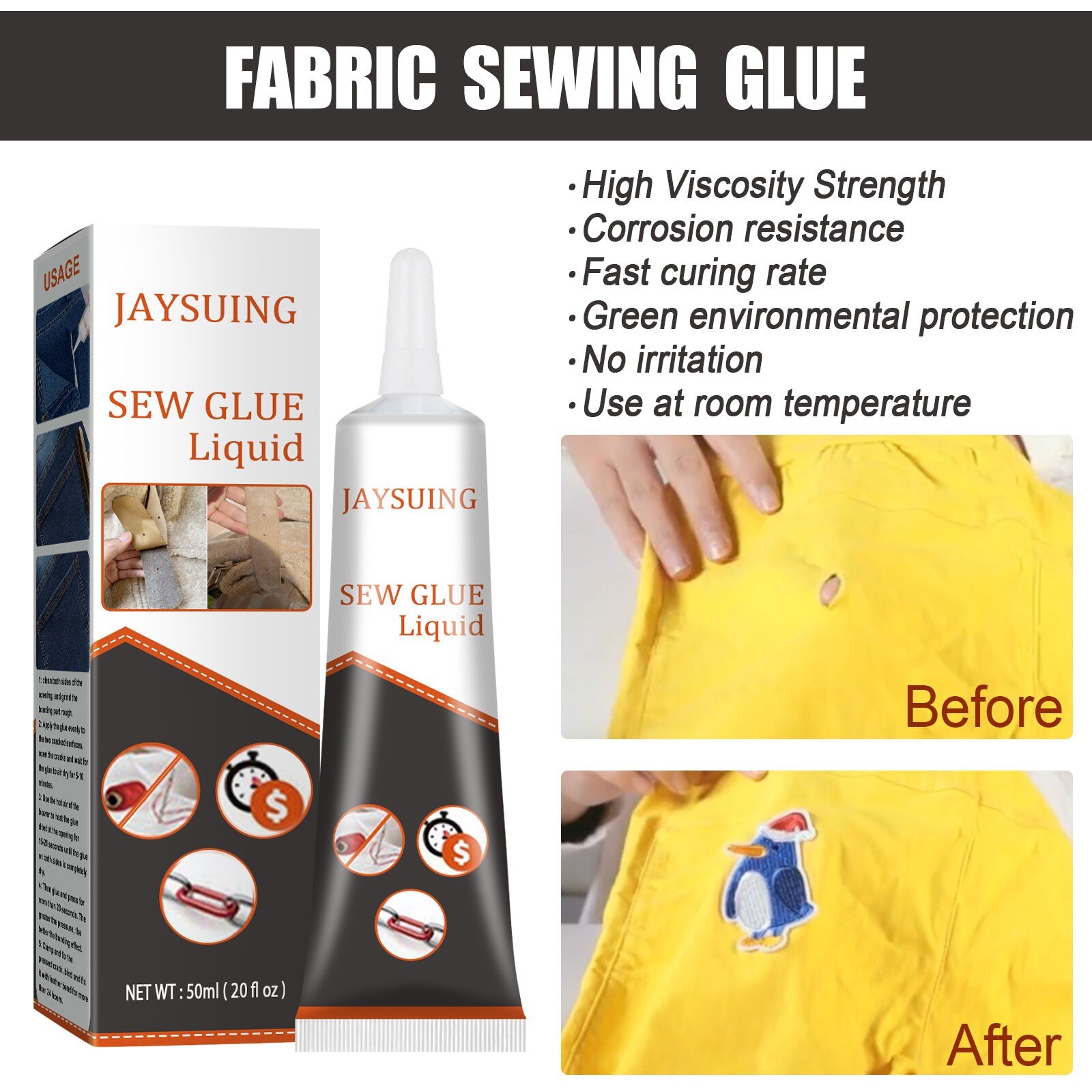 Fabric Repair Adhesive Fabric Seam Repair Printing Pants Hole Repair Fabric Adhesive Super Glue Repair Cloth Leather 50ml