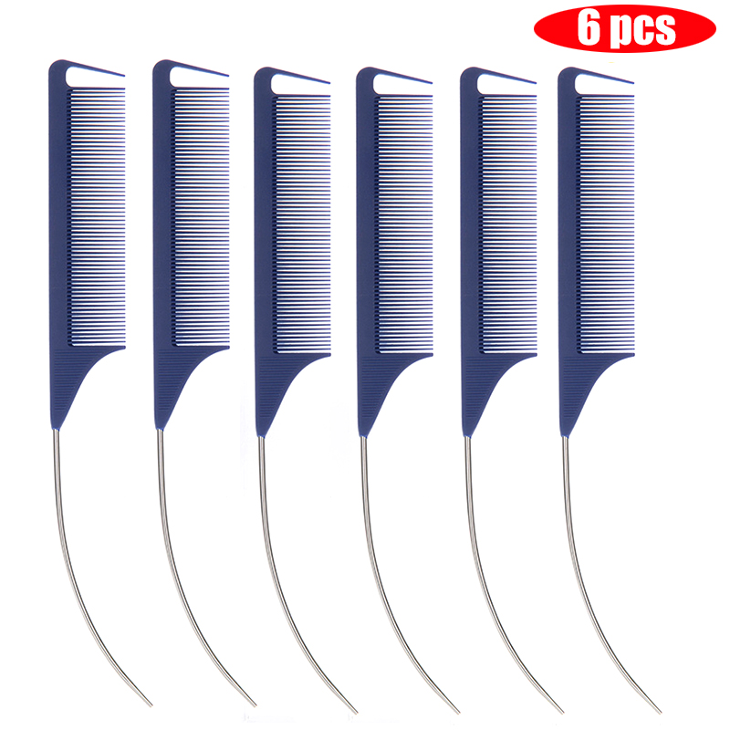 Peine de cola curvada puntiaguda para estilismo del cabello, Color caramelo , para partición de peluca, tinte para el cabello trenzado y herramienta para el cabello, 6 uds.