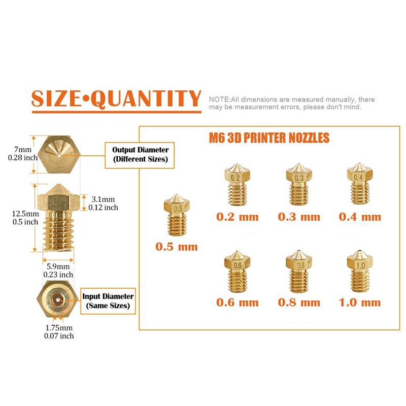 22 stuks  v6 nozzle printer extruder voor 1.75mm a8 makerbot  v6 creality cr -10 ender 3 nozzle  v6 makebot 3d printer