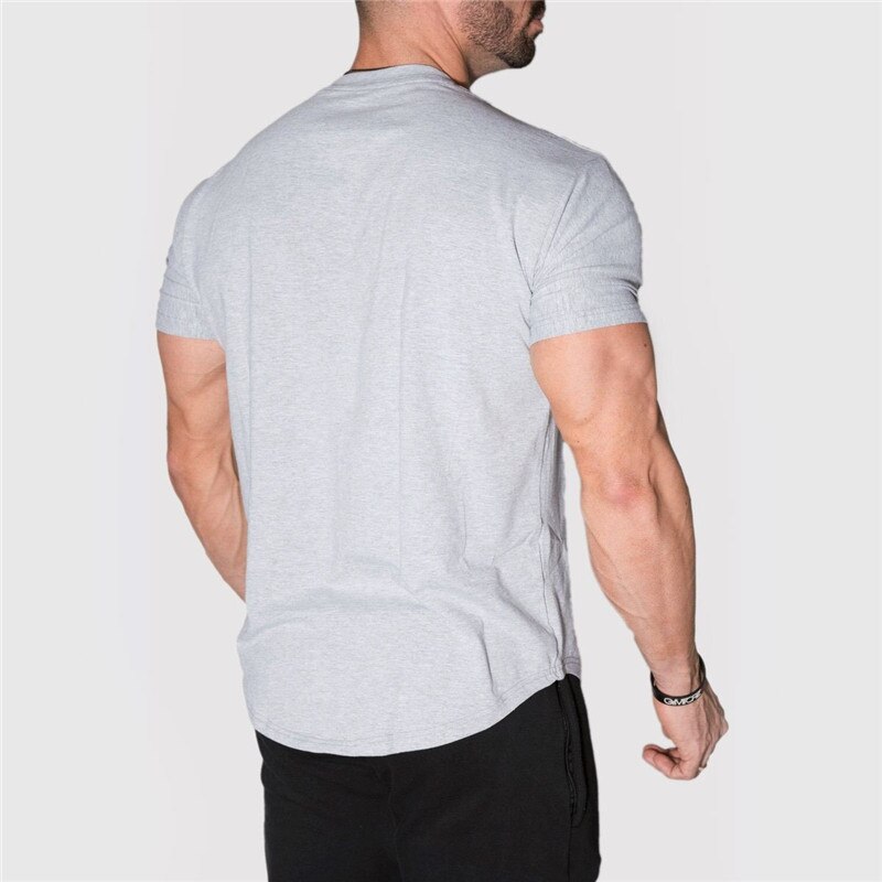 GITF Men Running Jogging Cotton t shirt Gym Fitness Bodybuilding Workout Training Short sleeve T-shirts Male Tees Tops Clothing