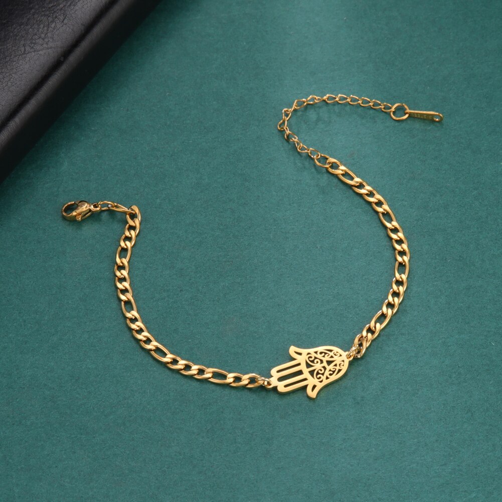 Cazador fatima håndarmbånd til kvinner rustfritt stål smykker hånd av hamsa krageben amulett valentine 2022