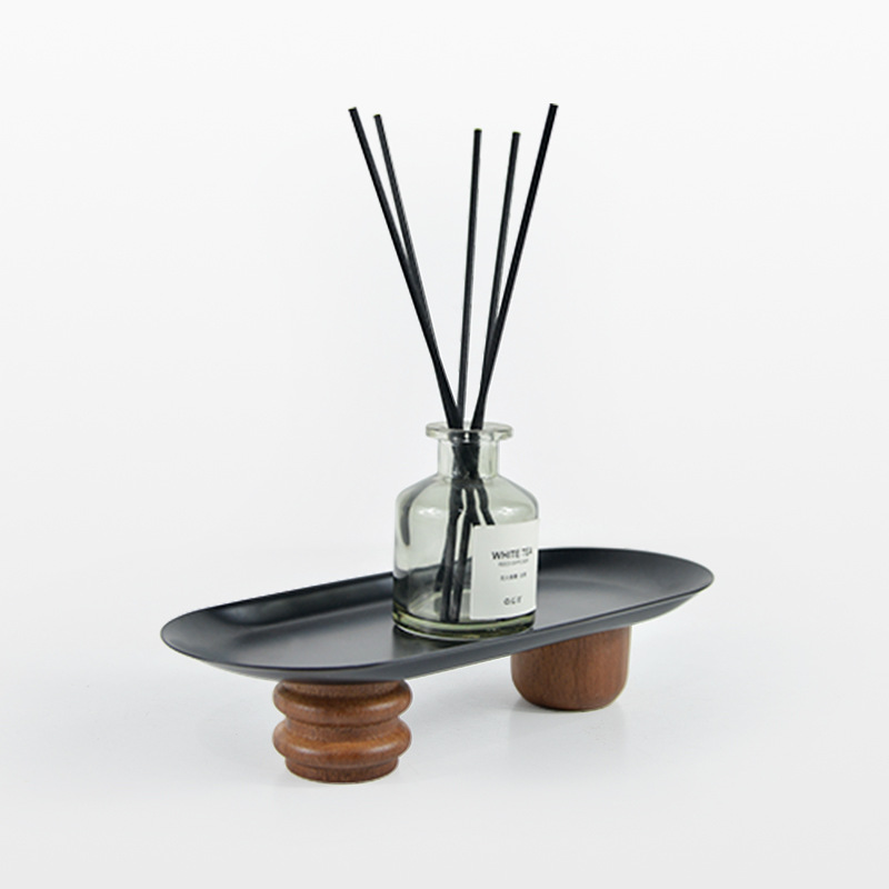 Bandeja de almacenamiento de hierro, soporte de exhibición de placa decorativa de pies altos de madera, bandejas decorativas de joyería, sala de estar, cocina, almacenamiento