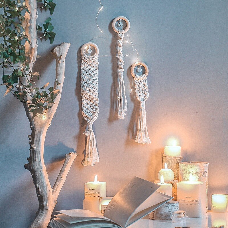 Chic Handmade Tapestry Macrame Wall Hanging Bohemian Woven Home Decor Knitted Tapestries Art