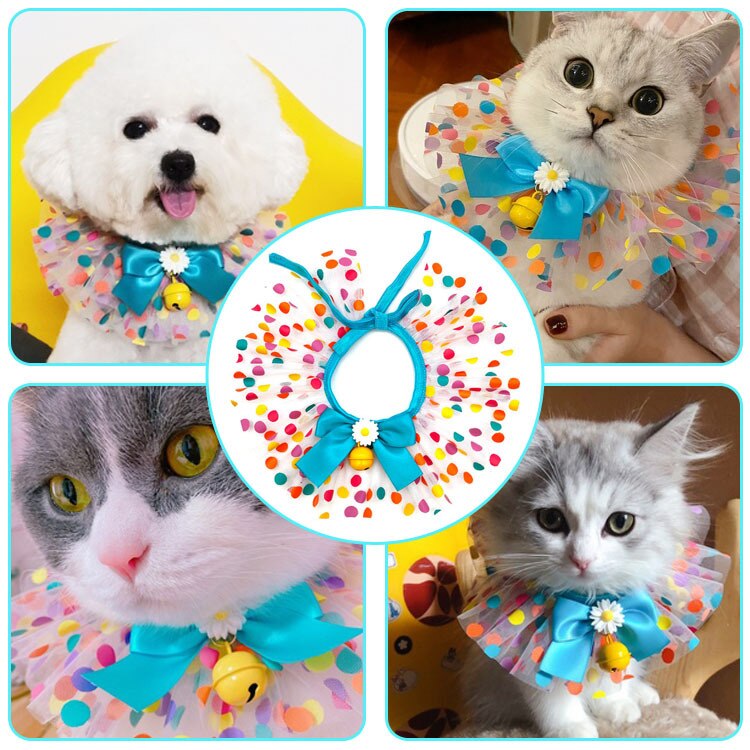 Pet Lace Bib Cat Dog Photography Props Rabbit Collar Bell Accessories Saliva Towel Pearl Pendant Adjustable
