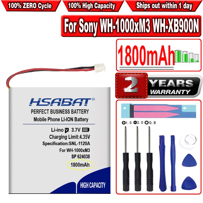 HSABAT 1800mAh SP 624038 Battery for Sony WH-1000xM3 WH-XB900N WH-CH710N