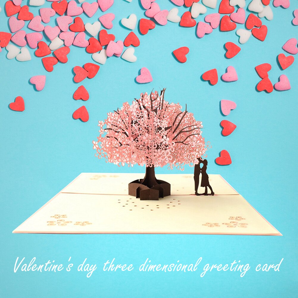 3D Greeting Card Wedding Cherry Tree Invitations Cards Valentine Day Anniversary Greeting Handmade Card Lovers Couple Postcard