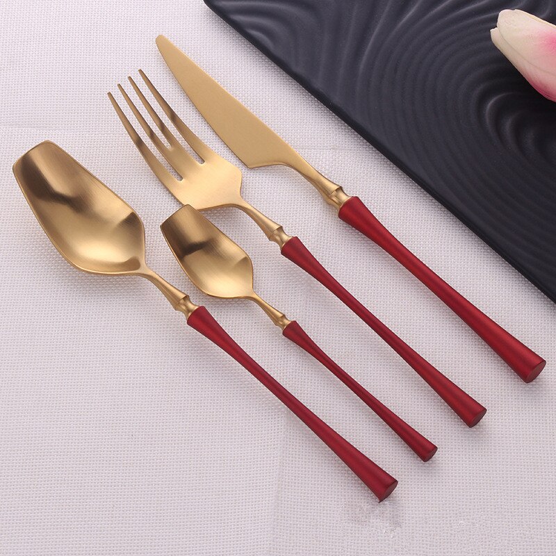 Hoogwaardige Luxe Rood Goud Roestvrij Staal Bestek Set Westerse Voedsel Bestek Mes Vork Lepel Set Servies Servies bruiloft