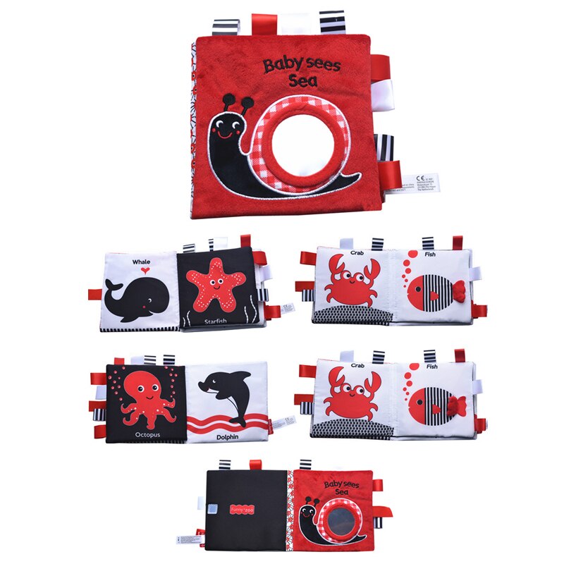 Baby visual excitement book quiet book black and white enlightenment educational toy animal cloth book baby books 0 12 months