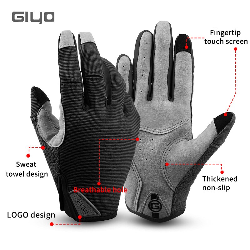 Giyo Atmungs Radfahren Voll Finger Handschuhe Tragen-beständig Touchscreen Fahrrad Lycra Stoff Handschuhe Bicicleta Rennrad Lange Handschuhe