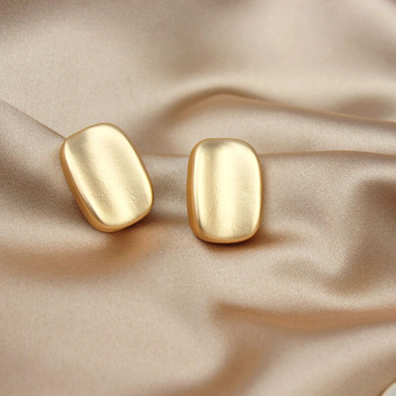 Metal Matte Square Geometrical Stud Earrings Minimalist Vintage Gold Silver Color Concave Party Earrings Women Accessories