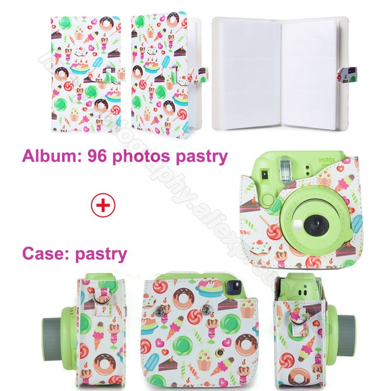 Samma album &amp; pu läderfodral i par för fujifilm instax mini 9 8 kamera, fujifilm instax minifilmer: Par-bakelse
