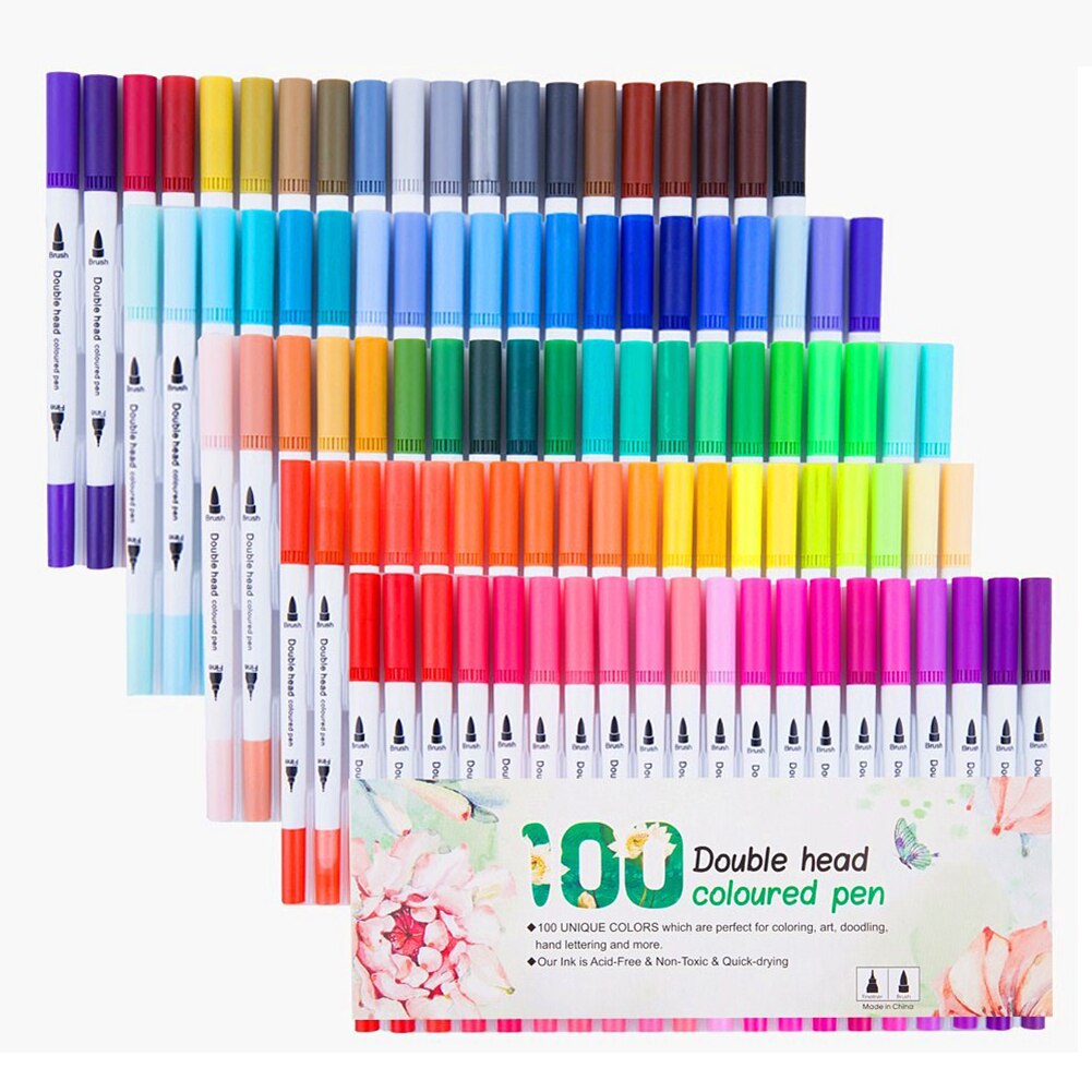 100 Colors Set Dual Tip Drawing Painting Watercolor Art Marker Pens Brush Pen For School Supplies Stationery